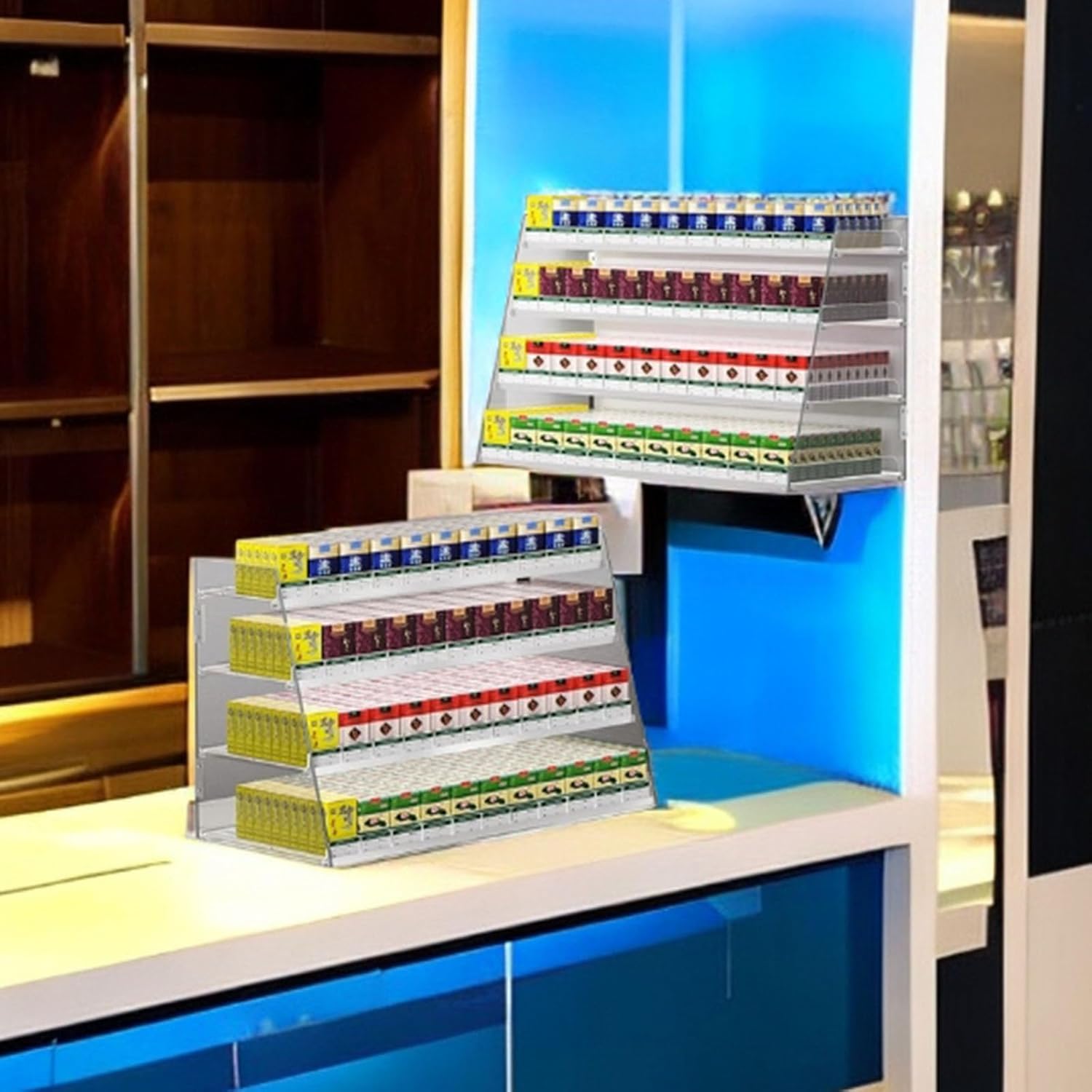 Wall-Mounted Automatic Cigarette Holder Display Case for Retail Stores, Countertop Matchbook Organizer, Convenience Shop Vapes Cabinet (32cm x 29cm x 30cm)