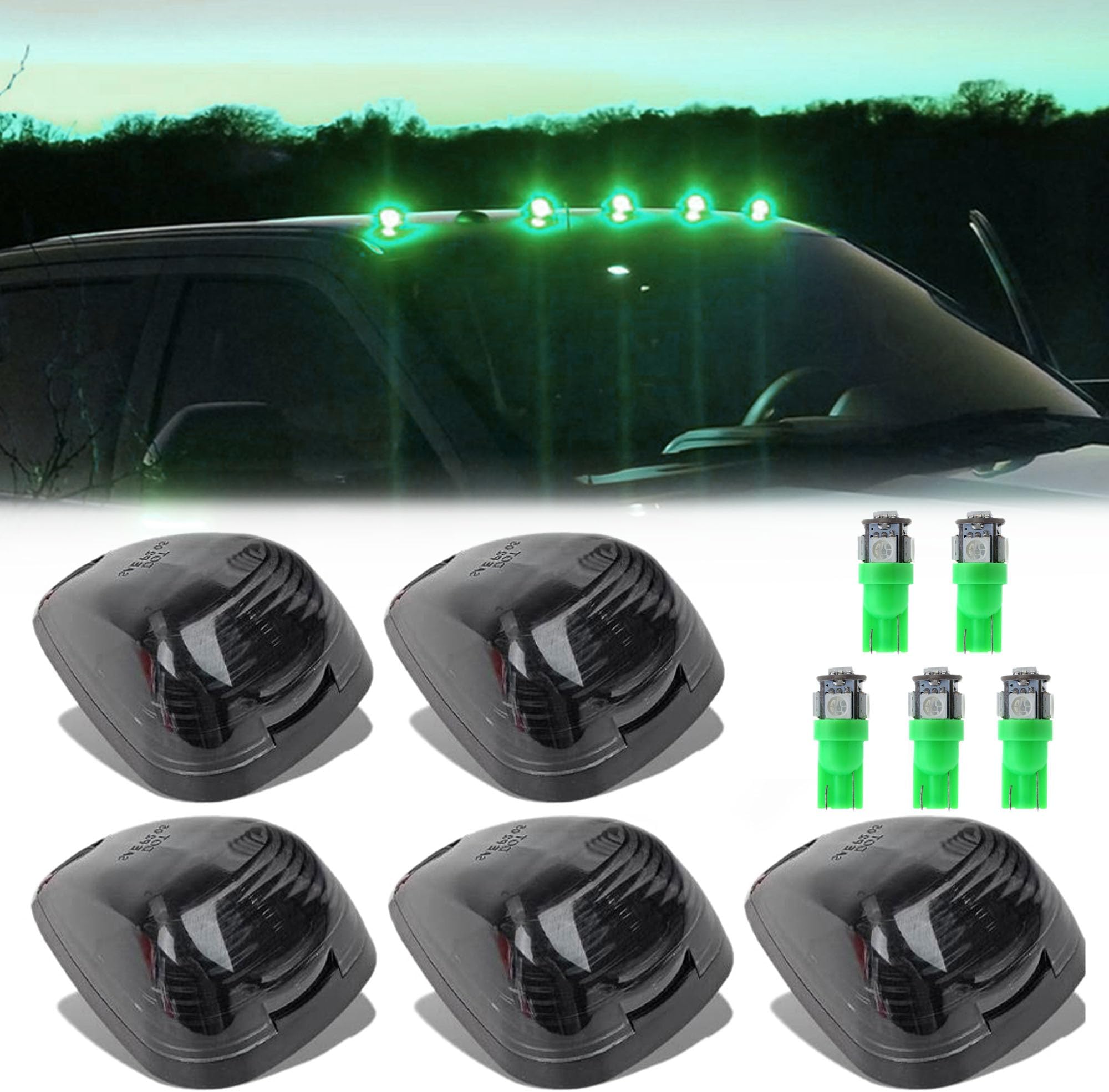 Atmufelp 5X Black Smoke Lens Cab Roof Marker Running Lamps Compatible with Green LED Lights for Ford F150 F250 F350 F450 F550 F650 F750 E150 E250 E350 E450 1999-2016 - Super Duty Pickup Trucks