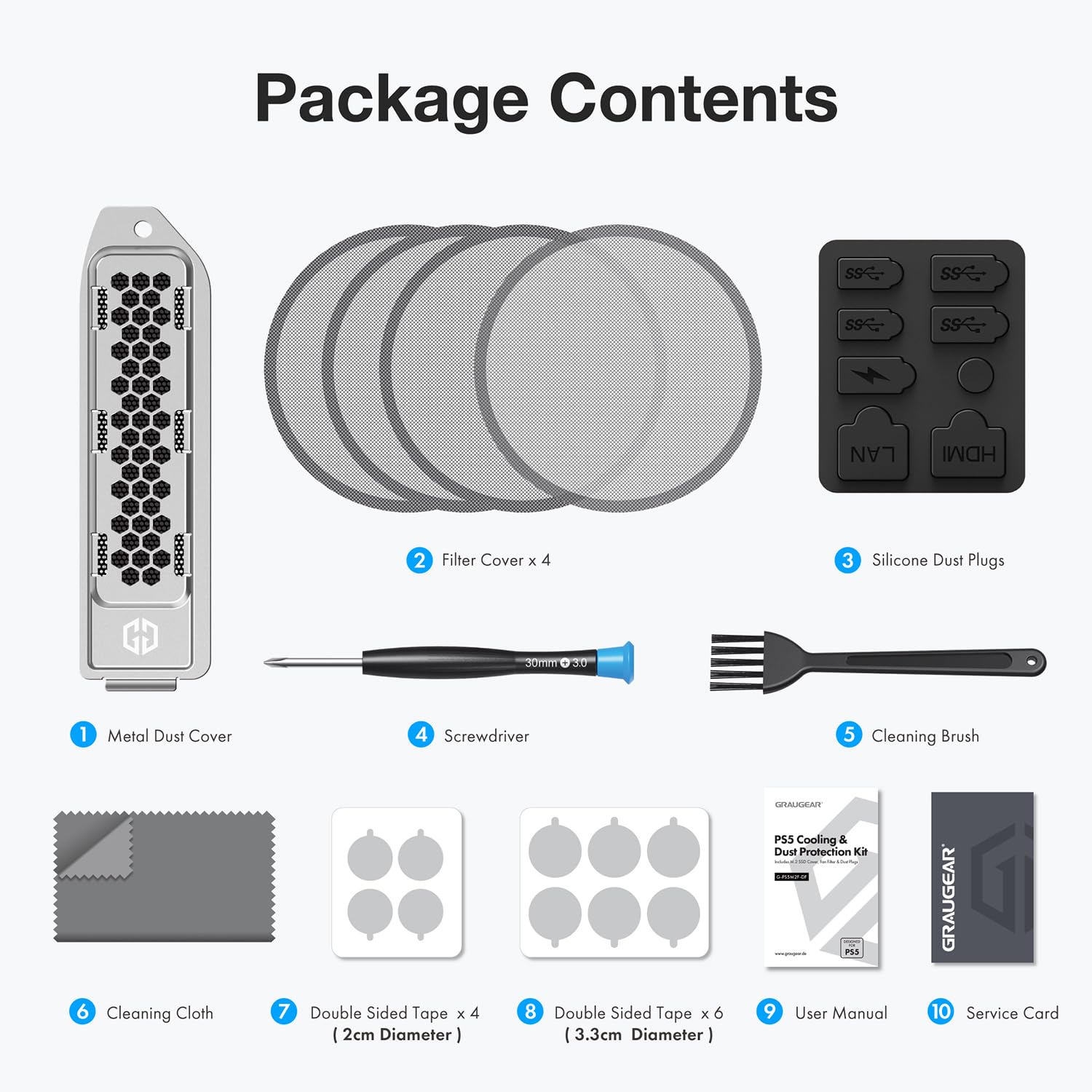 GRAUGEAR Set di filtri antipolvere di alta qualità per PS5, PS5 Slim e Pro Include coperture in silicone e spazzole per la pulizia per una maggiore durata e prestazioni migliori. (con copertura per