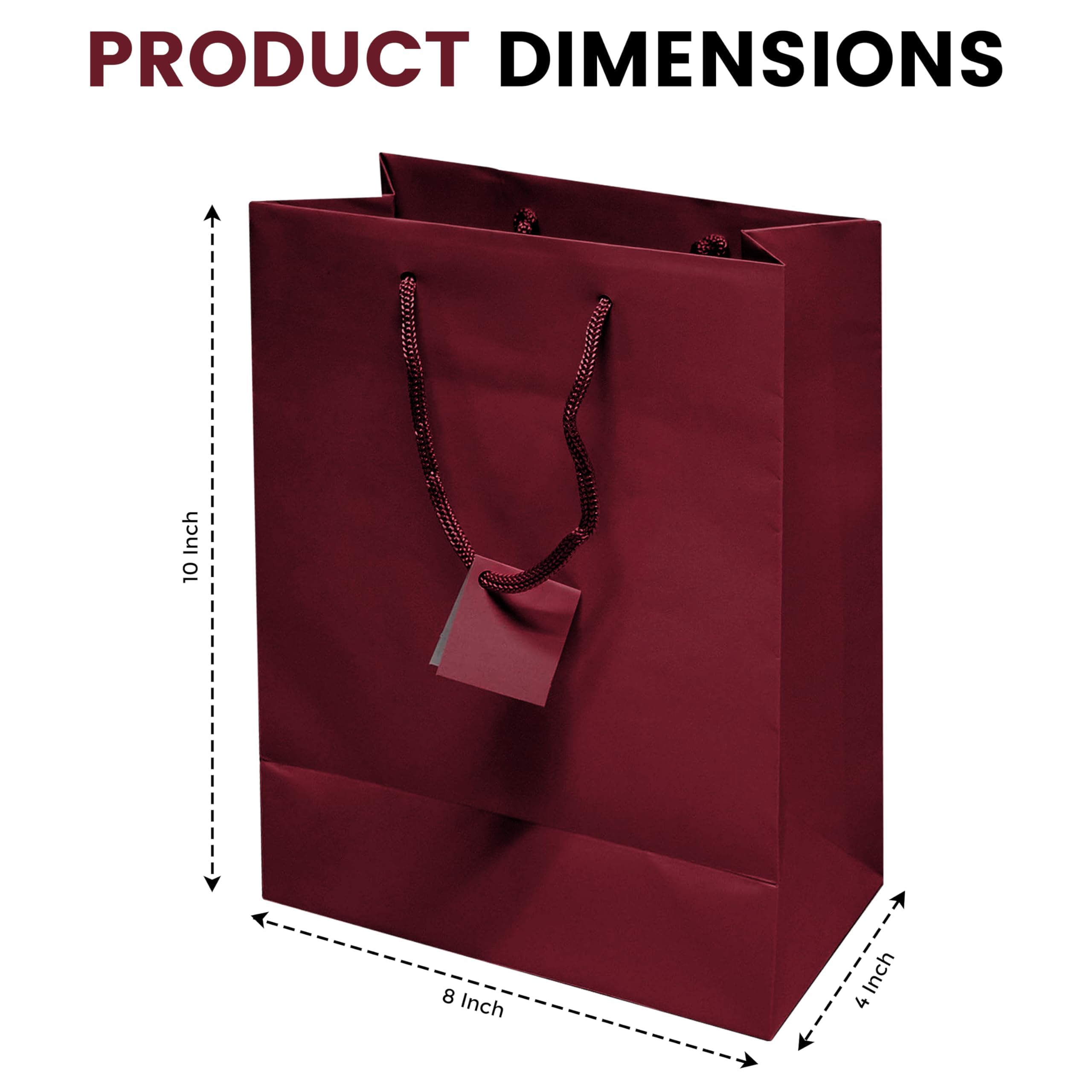 Novel Box Burgundy Gift Bags with Handles 10 Pack 8x4x10 Inches Large Paper Bulk Gift Bags for Business, Shopping, Birthday, Party Favor - Euro Tote Paper Bag for Groceries & Personal Use