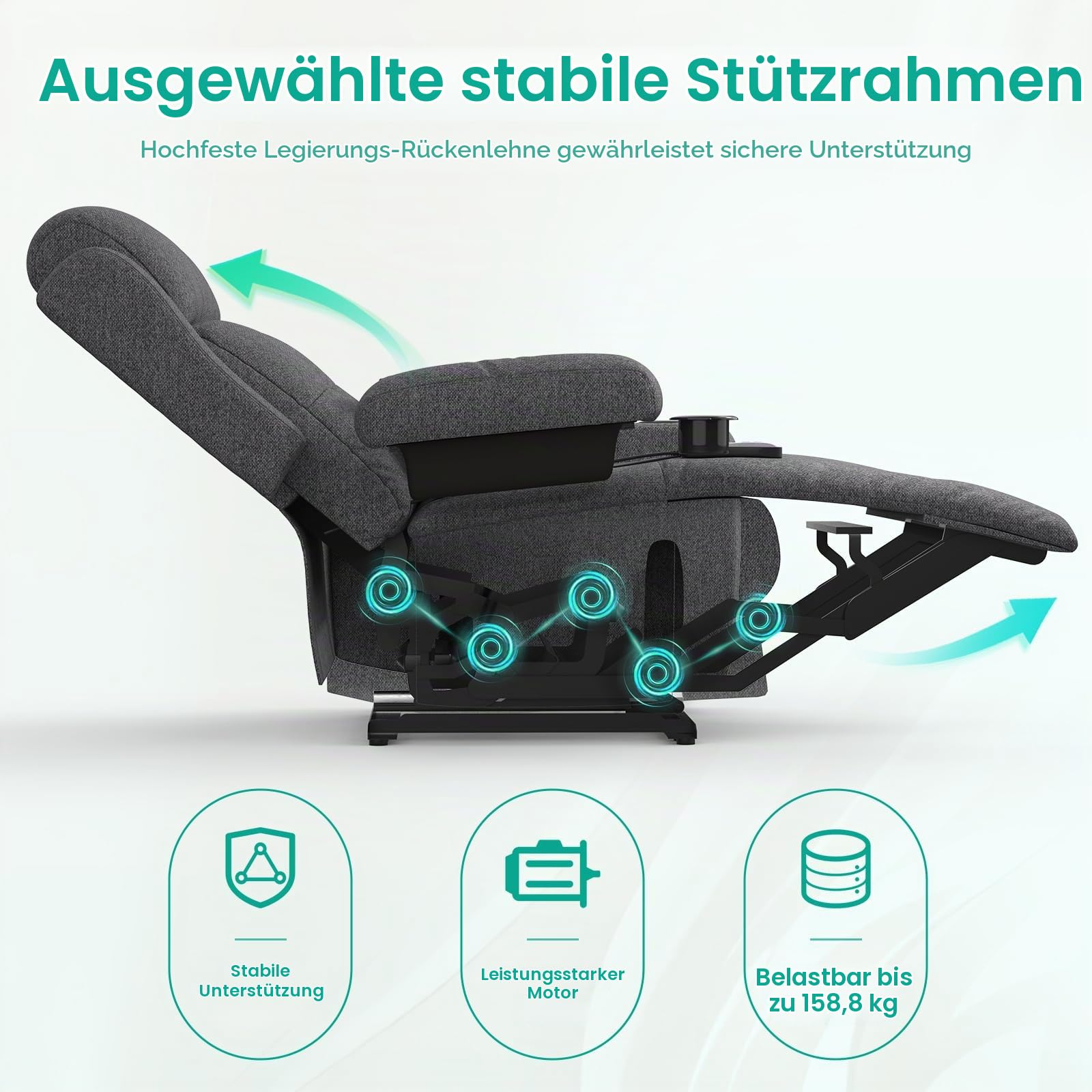 Relaxsessel Fernsehsessel - Satz von 2, Elektrisch Verstellbar Massagesessel mit Wärmefunktion Liegefunktion Fußteil, 2 Seitentaschen Getränkehalter, TYP C & USB-Anschlüsse, 2 TV Sessel