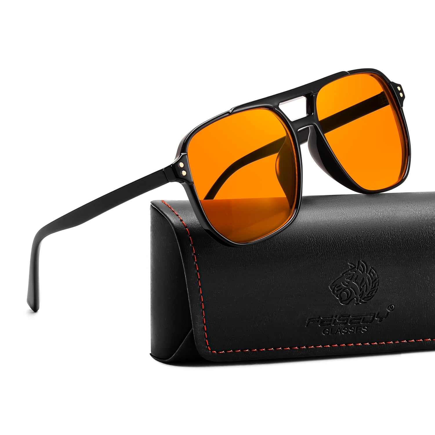FEISEDY Retro 70s Blue Light Filter Glasses 99.99% Blue Light Blocking Gaming Glasses Computer Glasses for Men Women Amber