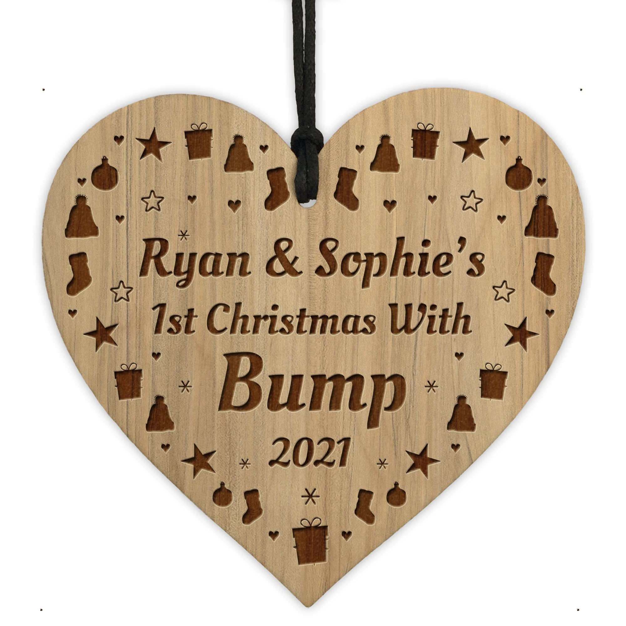 Red Ocean 1st Christmas With Bump Engraved Heart Personalised Christmas Decoration Baby Gift