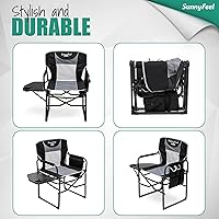 Vista 7 de SUNNYFEEL Silla de directores de campamento de gran tamaño de 500 libras resistente, silla plegable portátil con mesa auxiliar, bolsillo para playa