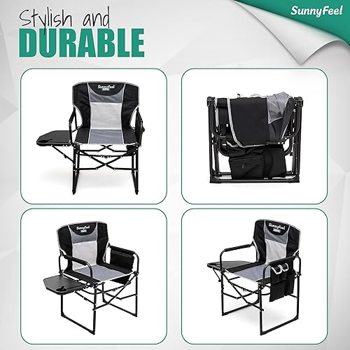 Miniatura 7 de SUNNYFEEL Silla de directores de campamento de gran tamaño, paquete de 2, sillas plegables portátiles para adultos resistentes con mesa auxiliar,
