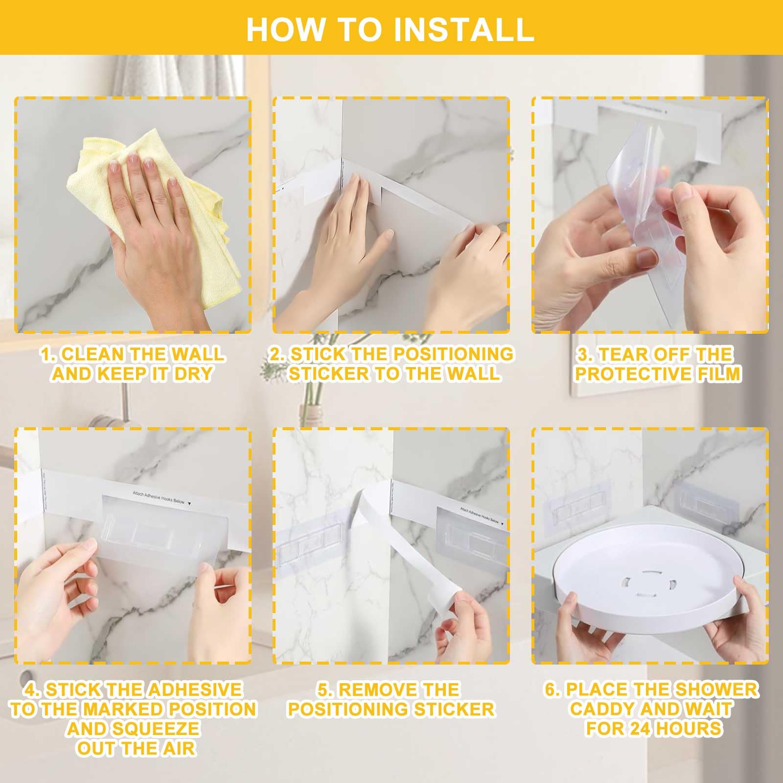 mumisuto Estanteria Baño Sin Taladro, 2 Piezas Estante Ducha Sin Taladro Giratorio de 360°, Organizador Ducha Adhesivo, Soportando hasta 33lb, para Almacenamiento Champú Gel Ducha Jabonera
