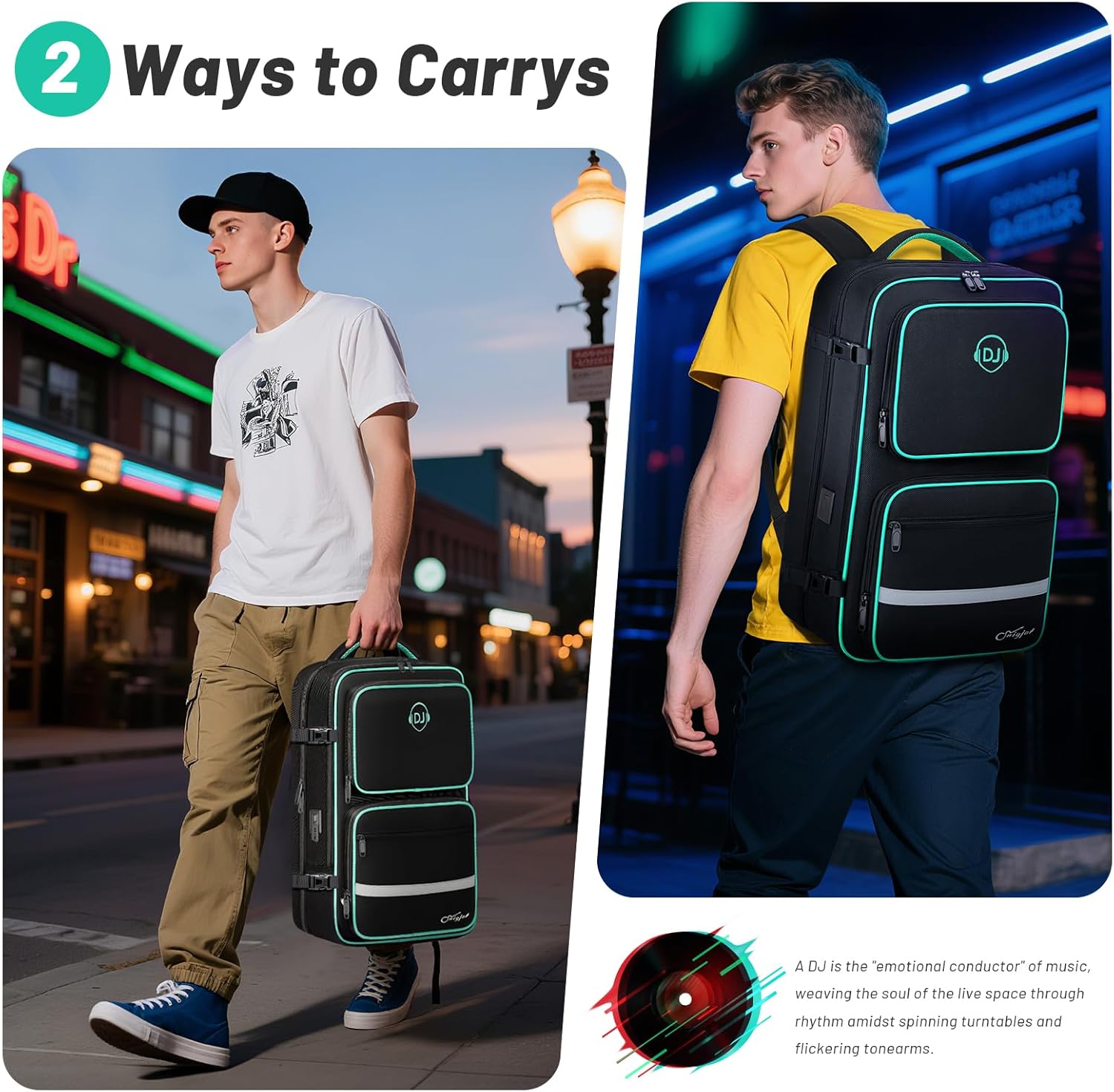 SNIGJAT DJ Controller Case for DDJ-FLX4/ DDJ 400/ DDJ-REV1/ DDJ-SB3, Padded DJ Backpack with USB Charging Port, DJ Controller Bag with Multi-pocket for 15.6" Laptop, Headphones, Cables, DJ Accessories - Image 8