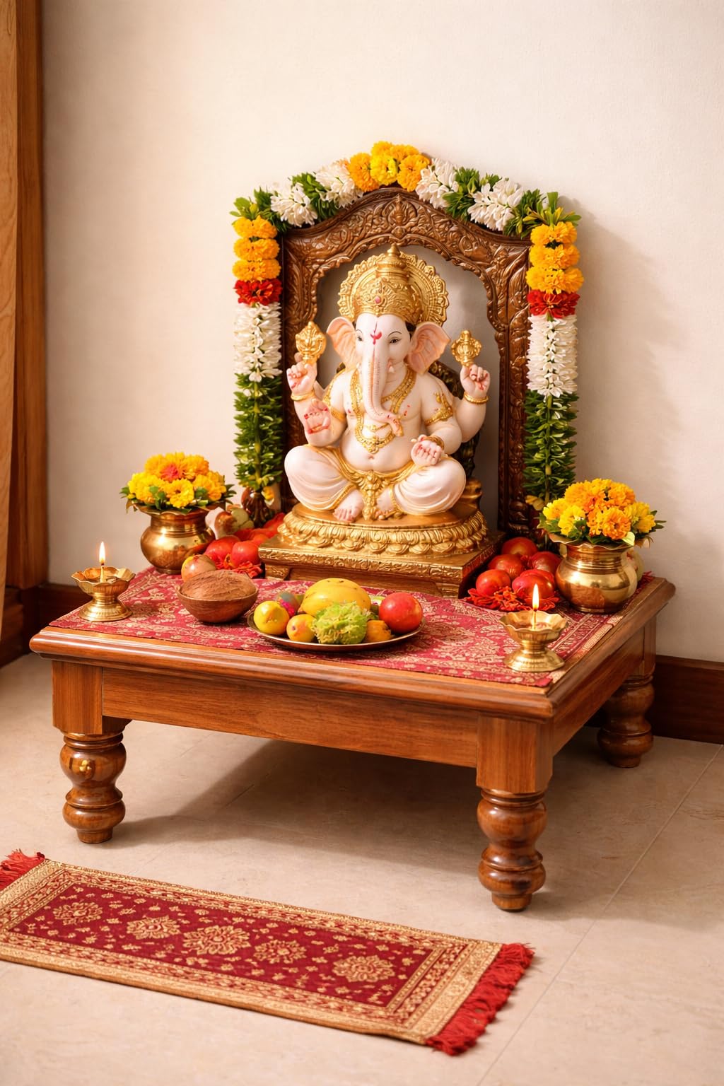 Teak Wood Pooja Chowki - Ganesh Chaturthi & Diwali -1