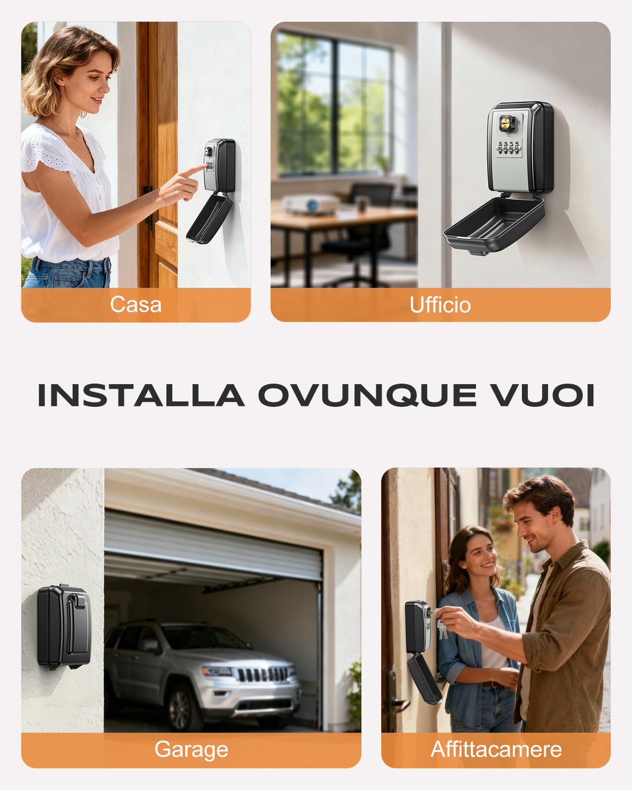 Mohard Key Box, 3 Key Ricambio Resettabile Cassetta Chiavi con Codice 4 Cifre, Impermeabili & Grande Capacità Cassaforte Hotel Chiavi Sicurezza Self Check in per Casa, Appartamento, Ufficio, Garage