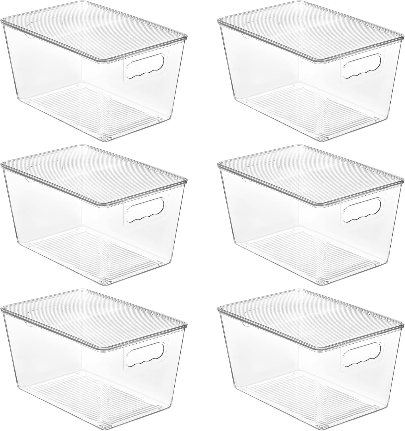 Vtopmart Boite Rangement Cuisine Plastique, Transparent, 6 Pack, Grande | Empilables, pour Cellier, Cuisine, Salle de Bain et Réfrigérateur, idéal pour conserver Fruits, Snacks, Boissons et autres