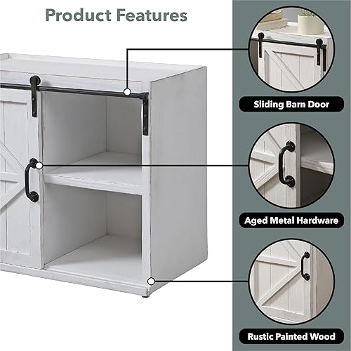 Miniatura 6 de FirsTime & Co. Mesa auxiliar de puerta de granero Bolton blanca, mesa auxiliar, mesita de noche, madera y metal, 26 x 14 x 21.5 pulgadas