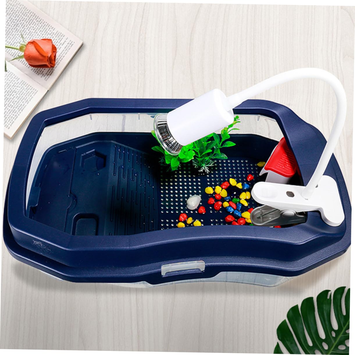 FRCOLOR Caja de Cría de Tortugas Plataforma de Secado y Tanque de Agua, Plástico Resistente, Fácil Limpieza, Gran Capacidad para Área de Alimentación de Tortugas