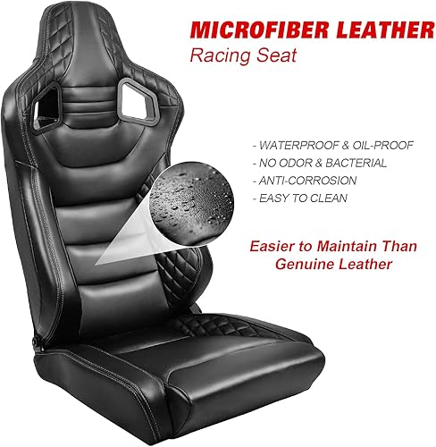 Miniatura 3 de IKON MOTORSPORTS, Asientos universales de microfibra de cuero sintético y cuero de carbono, con deslizadores dobles, asientos deportivos