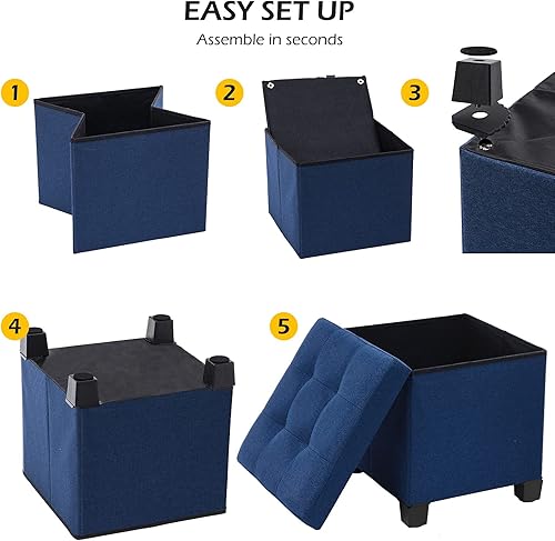 Miniatura 9 de Apicizon Cubo otomano de almacenamiento de 15 pulgadas con patas, reposapiés otomano con almacenamiento, asiento acolchado con bandeja de café para