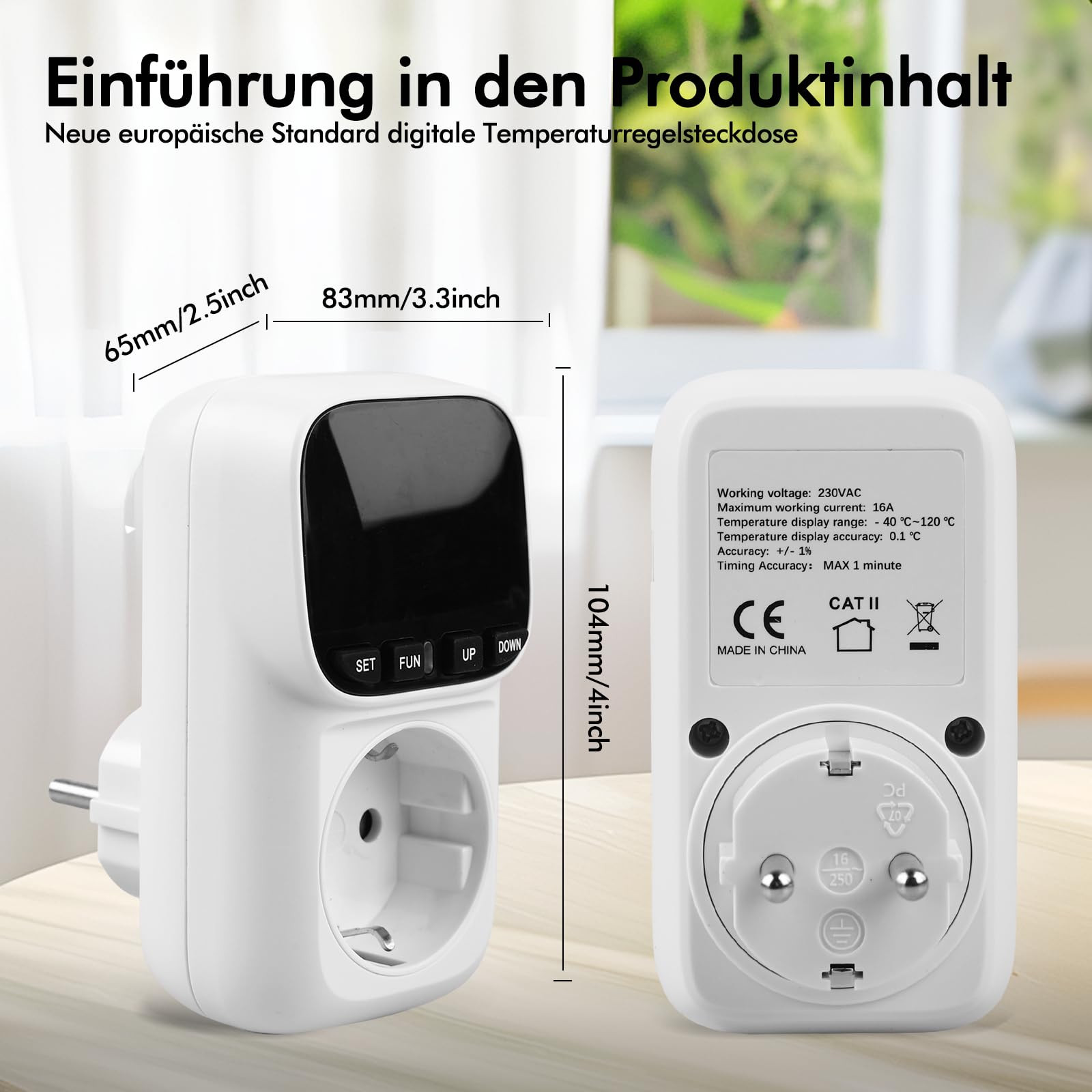 Regulador de temperatura digital 230 V con sensor, calefacción, refrigeración, termostato, toma de corriente, interruptor de temperatura con temporizador, alarma para invernadero, acuario, terrario,