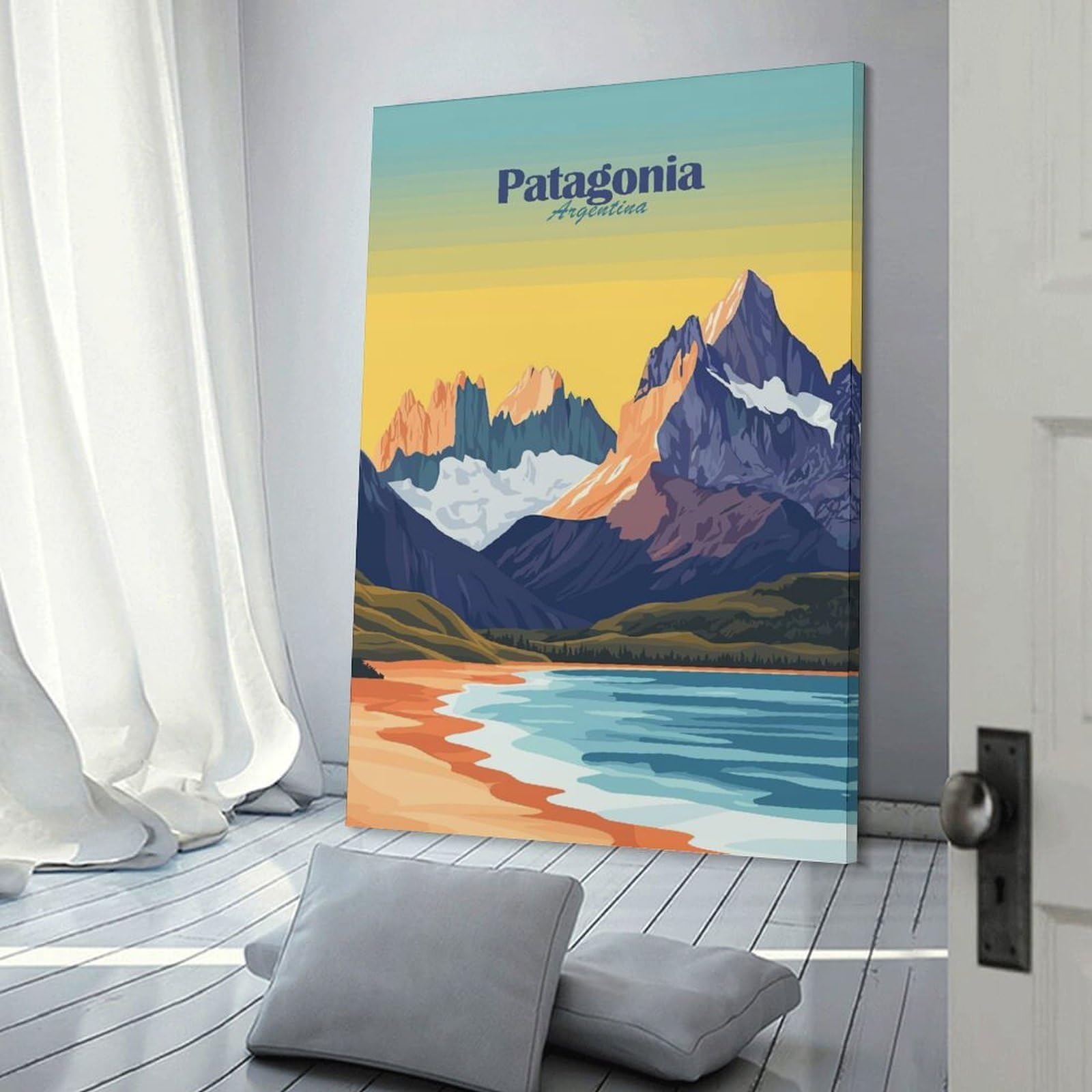 Junmoney Frame-Style-11 Hanging Wall Art Patagonia Argentina Landscape, 24X36inch(60X90cm), For Gallery Wall Layouts In Home Or Office, An Easy Match For Collected Prints