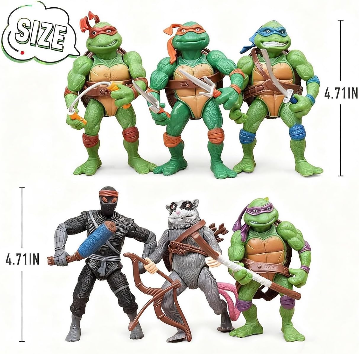 6-Pack Turtle Action Figures 4.7 Figure Toys Birthday Gifts for Kids Friends and Fans