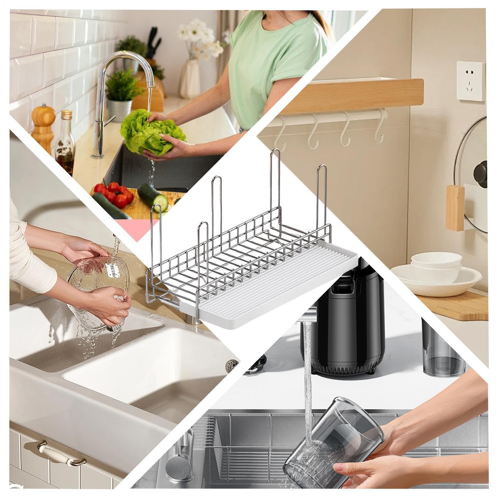 Scolapiatti compatto in acciaio inox e vetro, 29 x 10 x 15 cm, ideale per tazze, tazze e bicchieri, soluzione salvaspazio per la cucina
