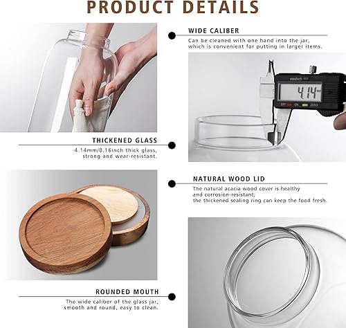 Miniatura 3 de MOLFUJ Contenedor de almacenamiento de vidrio de 84.5 fl oz de 83 onzas fluidas con tapa de madera, organizador decorativo grande, frasco de