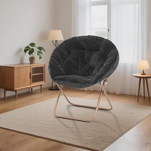 Miniatura 2 de MoNiBloom Silla redonda plegable de piel sintética para dormitorio, sala de estar, jardín, patio, marco de metal plegable, grande, cómoda,