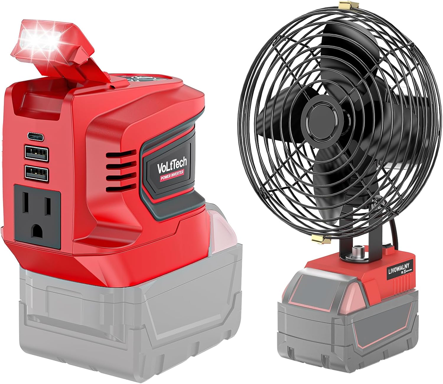 LIVOWALNY Portable Jobsite Fan for Milwaukee Battery, 200W Power Inverter for Milwaukee Battery