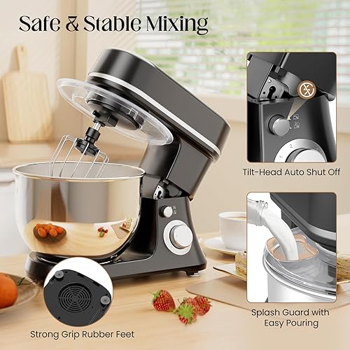 Miniatura 6 de 800W Stand Mixer with 5.3QT Bowl, 6-Speed with Pulse Electric Kitchen Mixer, Food Mixer with Dough Hook, Whisk, Beater Tilt-Head & Non-Slip Base for