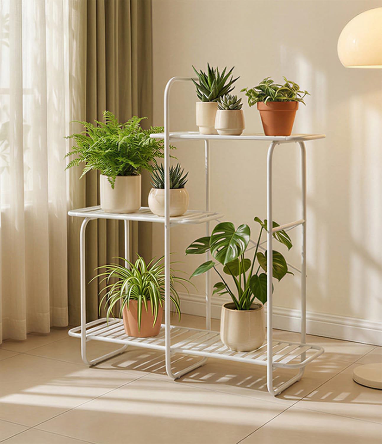 Support pour plantes en métal blanc, étagère à 3 niveaux grands pots fleurs