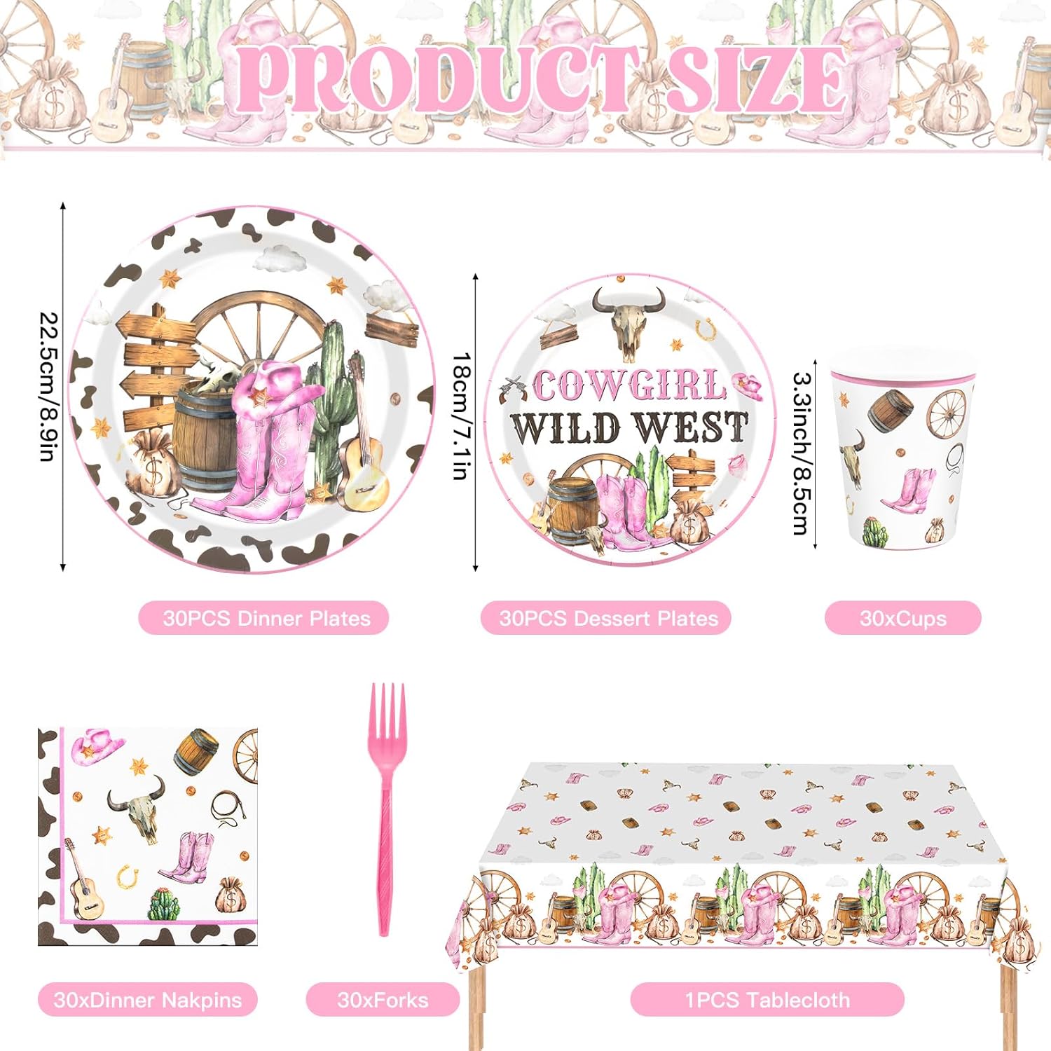 151PCS Cowgirl Plates Party Decorations,Western Cowgirl Birthday Party Supplies Includes Plates and Napkins Cups Forks Tablecloths for Pink Wild West Rodeo Birthday Baby Shower Decorations,Serves 30