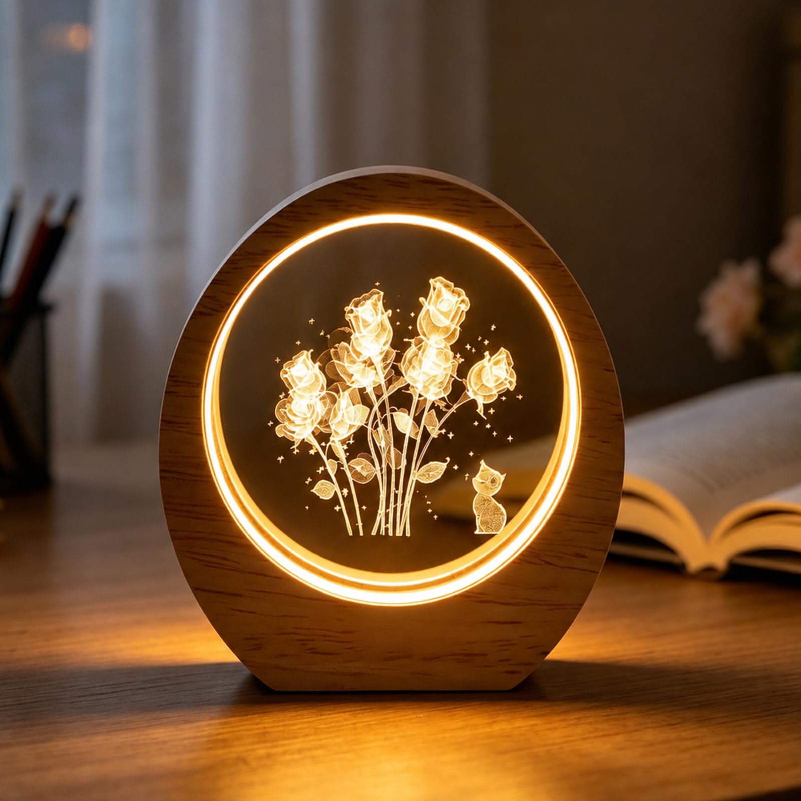 Hittriu 3D Engraved Pattern Soft Night Light with USB Powered
