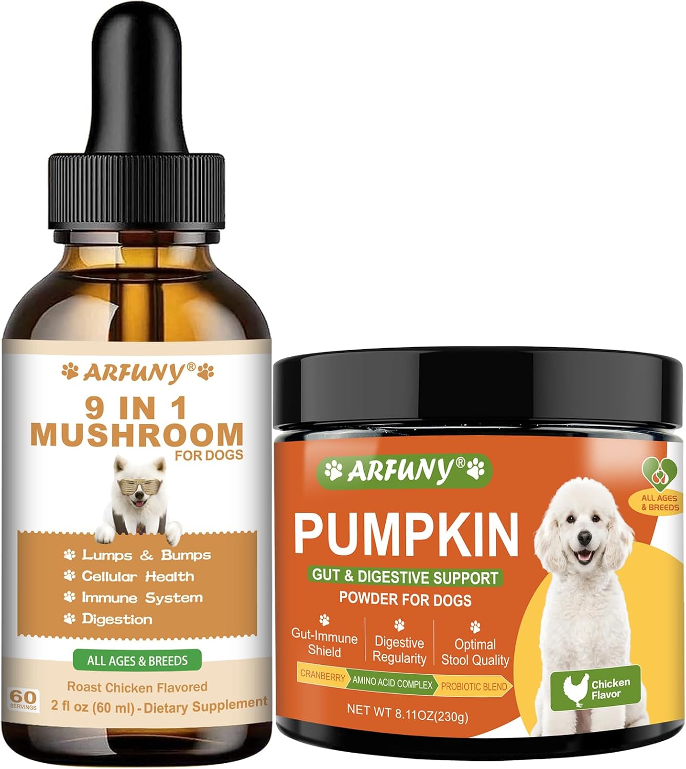 Dog Pumpkin Powder & 9 in 1 Dog Mushroom Drops