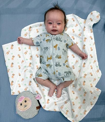 Miniatura 3 de hugs & llamas Mantas para envolver 100% muselina de algodón orgánico, unisex, extra suaves, mantas para recién nacidos y bebés, lavables a máquina,