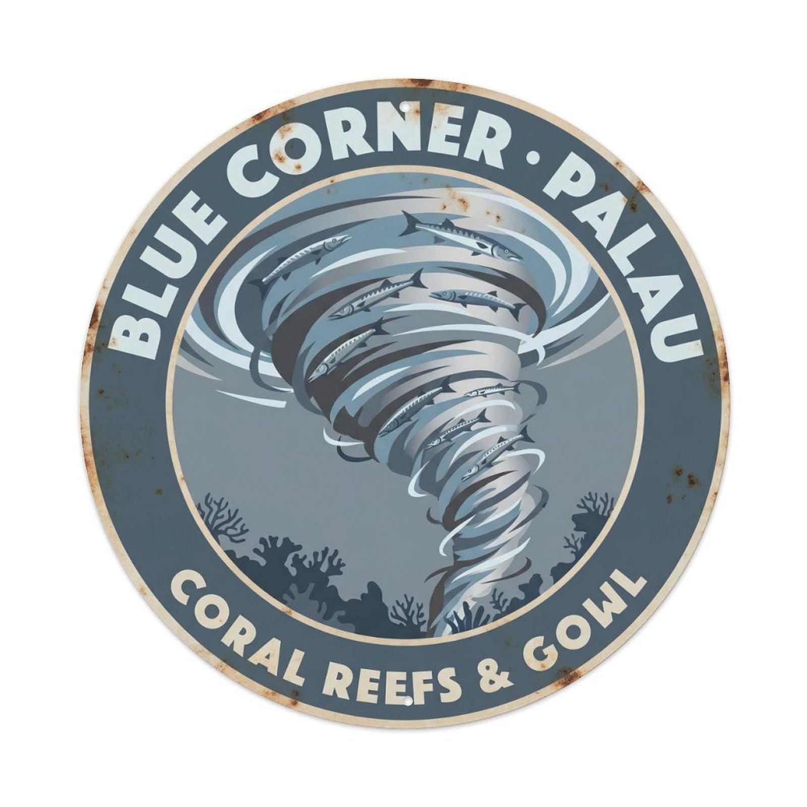 Olyhtr 8X8inch Classic Style Barracuda Palau Blue Corner Steel Vintage Reef Metal Tin Sign