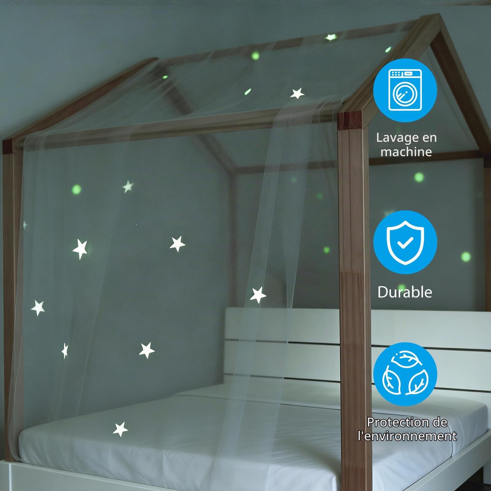 Ciel de lit avec étoiles lumineuses, baldaquin, décoration pour chambre d'enfant, cadeau pour fille/garçon, 135 x 420 cm, ciel de lit, rideaux décoratifs, lits d'enfant avec étoiles