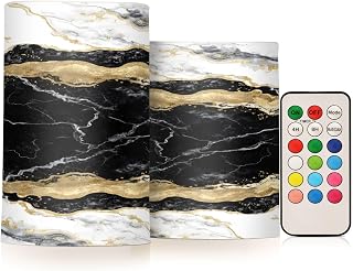 BOENLE black marble-effect flameless candles with gold-colored veins