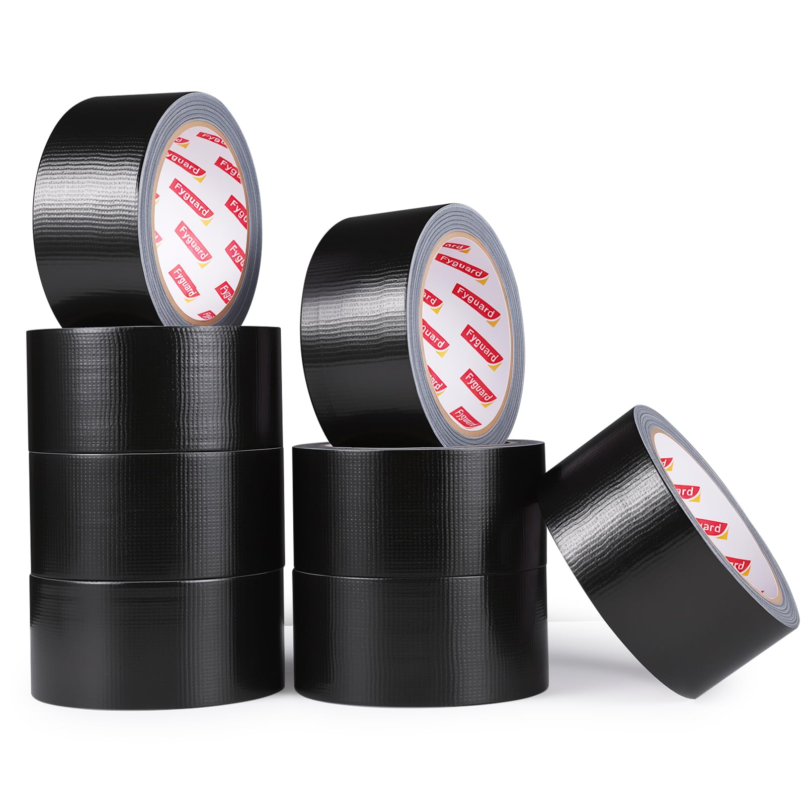 Fyguard 8 Rolls Black Duct Tape, 48mm x 18m Heavy Duty Tape Repair Tape Easy Hand Tear Ideal for Indoor and Outdoor, No Residue — image 1