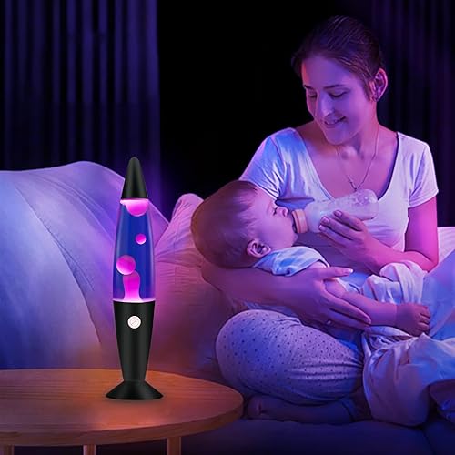 Miniatura 9 de Lámpara de movimiento líquido púrpura de 16 pulgadas con base negra de cera blanca para adultos y niños, lámpara de magma grande como decoración de