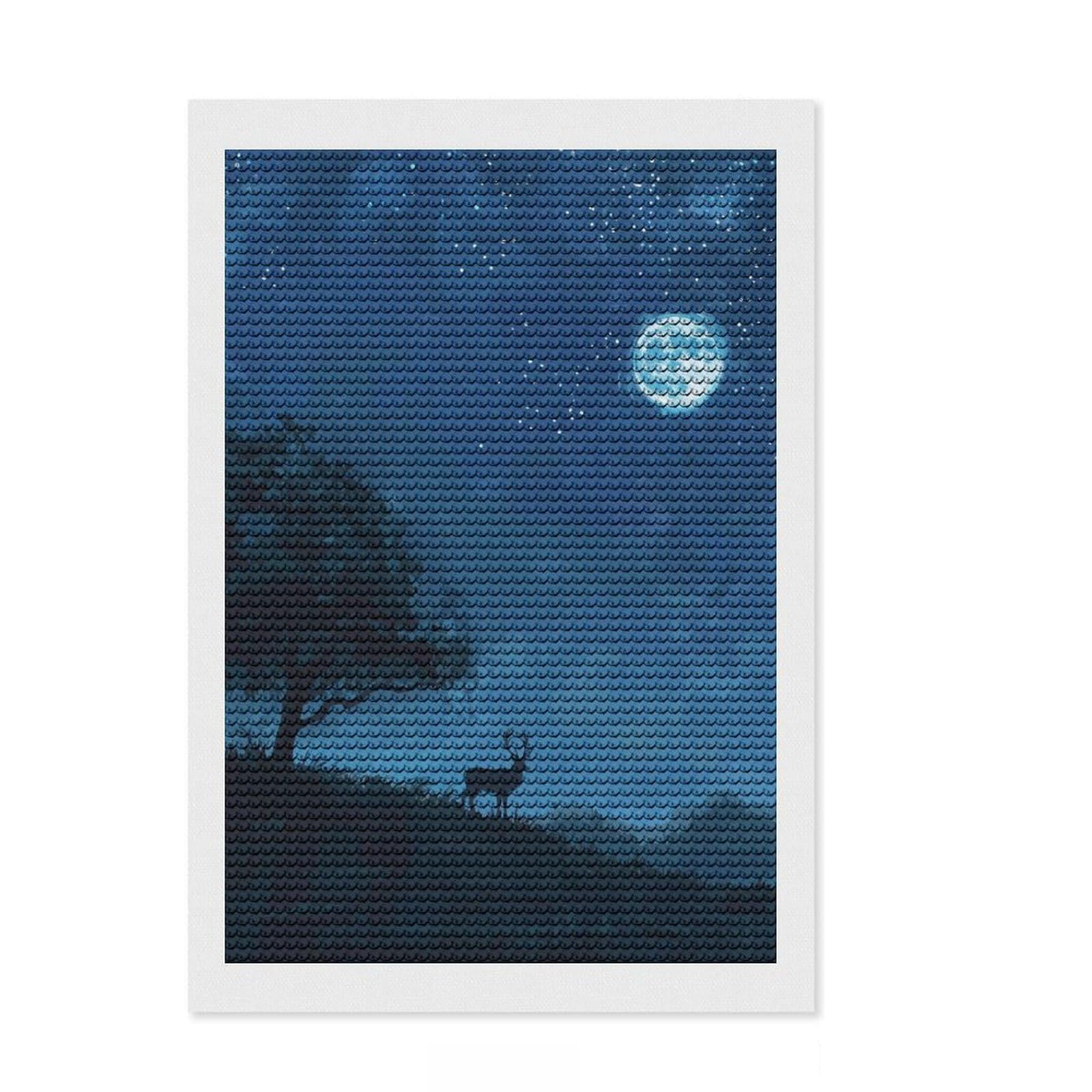 Junmoney Deer Under Starry Sky Crystal Diamond Art Kit 8"x12", Arts and Crafts, Aesthetic Room Decor, Boho Decor, Festive Home Decor
