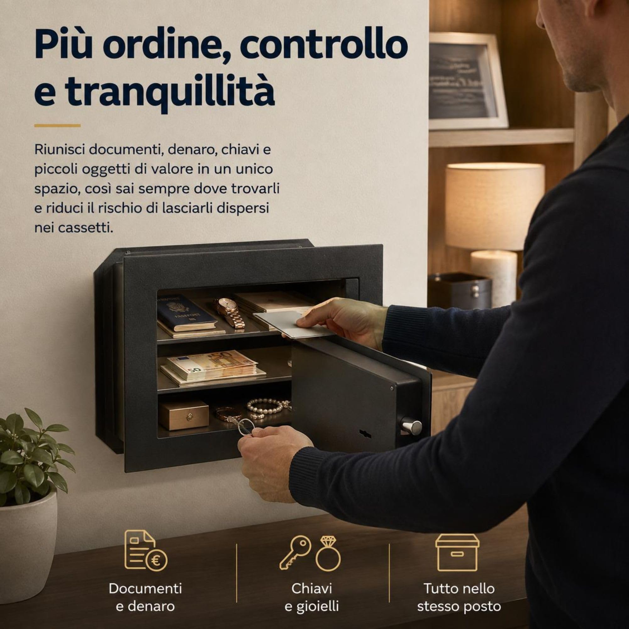 Cassaforte a Muro con Chiave (21 x 31 x 15) - Acciaio Speciale