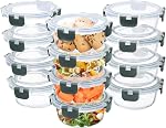 GULFLIN 24-Piece Small Glass Food Storage Containers with Airtight Lids, 1.5 Cup Meal Prep Containers Set, Microwave-Safe and