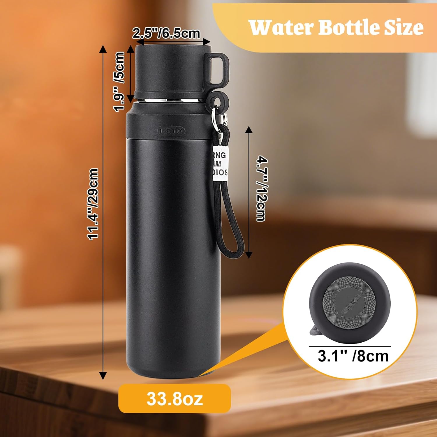 Stainless Steel Insulated Bottle, Vacuum Insulated Water Bottle, Vacuum Insulated Bottle for hot and cold coffee drink water, 24-Hrs Insulation Commute Travel (Black,1000ml) - Image 7