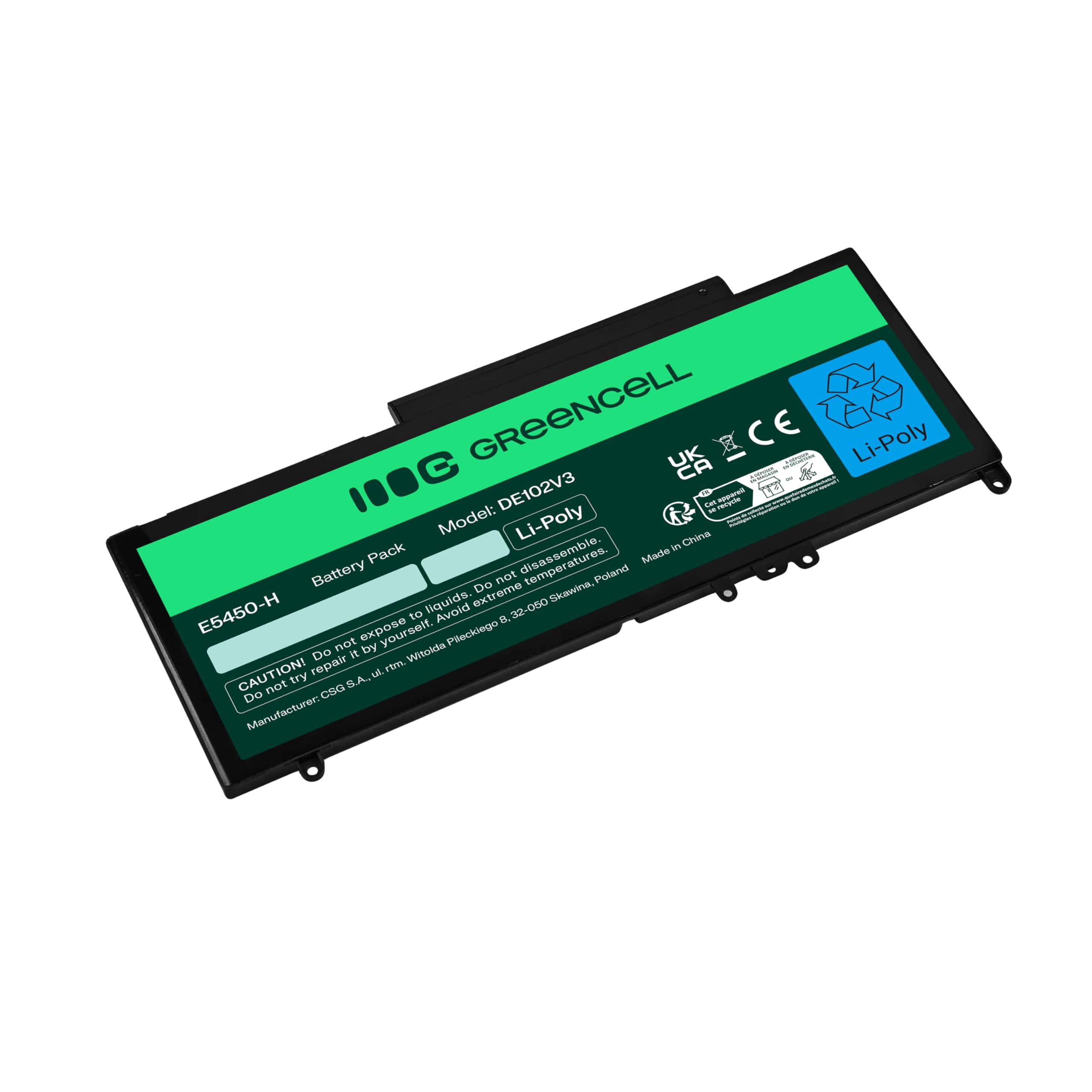 Green Cell G5M10 0WYJC2 - Batteria per PC portatile Dell Latitude E5250 E5450 E5550, 6200 mAh, 7,6 V, colore: Nero