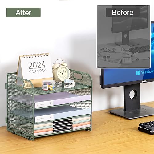 Miniatura 10 de NCXTKJ Bandeja organizadora de escritorio de malla, bandeja organizadora de papel de 4 niveles con asa, estante de documentos de escritorio de