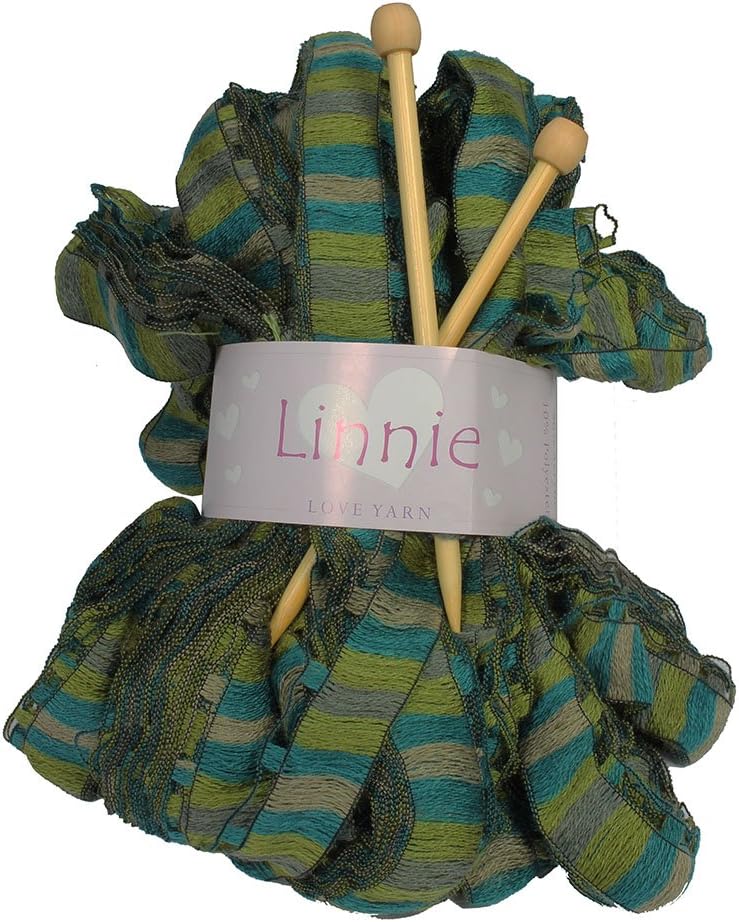 'Linnie' Flat Yarn for Scarf - Complete with Free Knitting Needles - Green