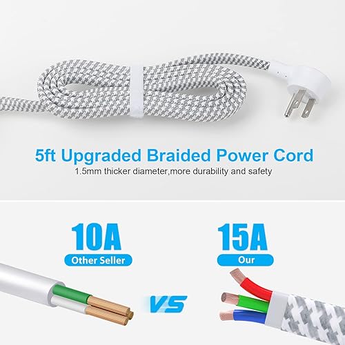 Miniatura 3 de Extensión de corriente de escritorio con 3 tomas de corriente, 4 puertos USB, 4.5 A, enchufe plano y cable trenzado de 1.5 m de largo para viajes de