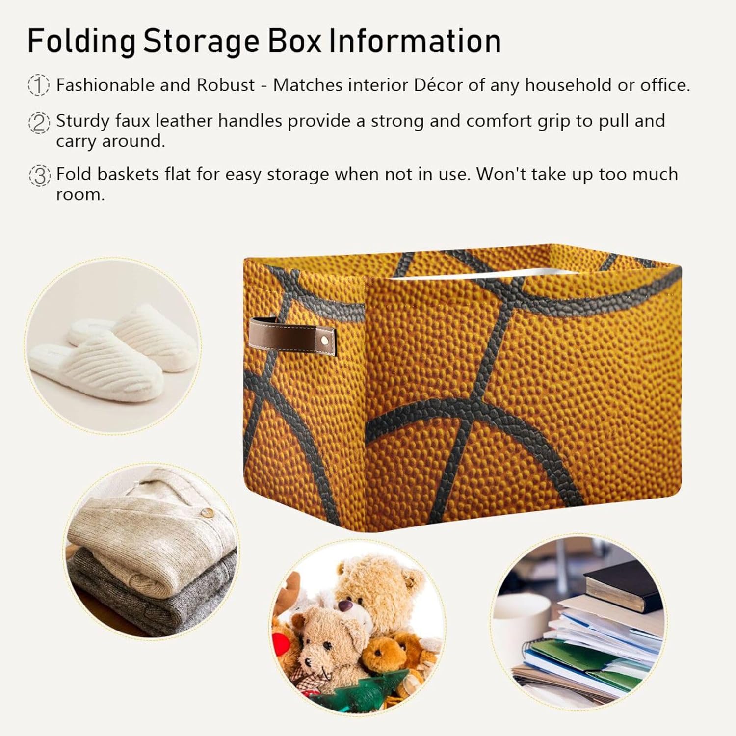 OTVEE Canvas Bins for Closet Shelves Organizing Basketball Texture Storage Basket Baby Clothes Organizers Storage Box Nursery Bins Gift Baskets 2 Pack