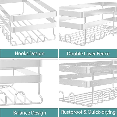Miniatura 10 de StorageRight Organizador de ducha esquinero, paquete de 3 accesorios de baño adhesivos con soporte para jabón, estante organizador de ducha de acero