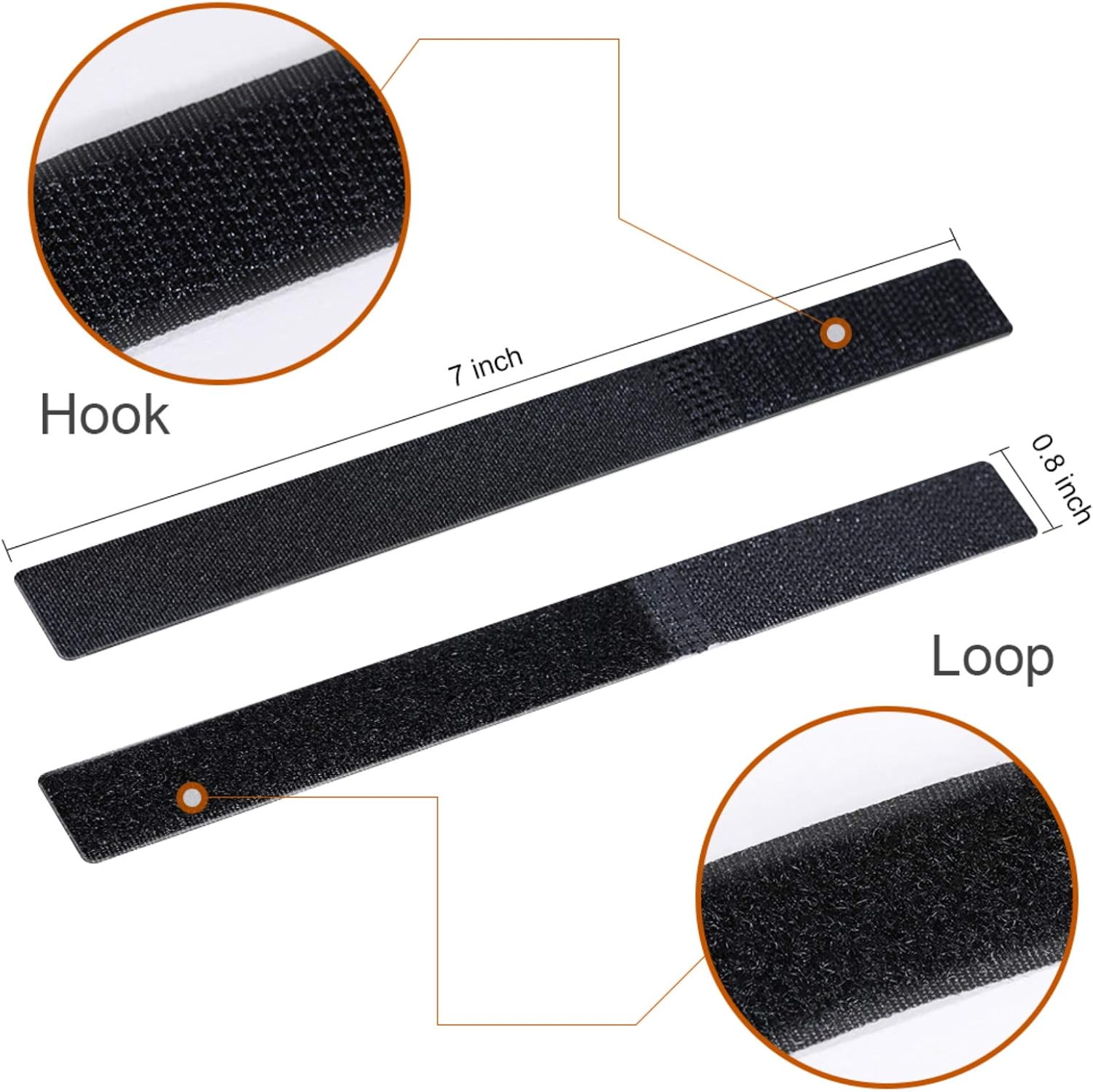 Boacua Cable Ties 7 inch, 50 Pieces Reusable Fastening Cable Management, Microfiber Hook Loop Cord Management Wire Organizer Wraps, Black.