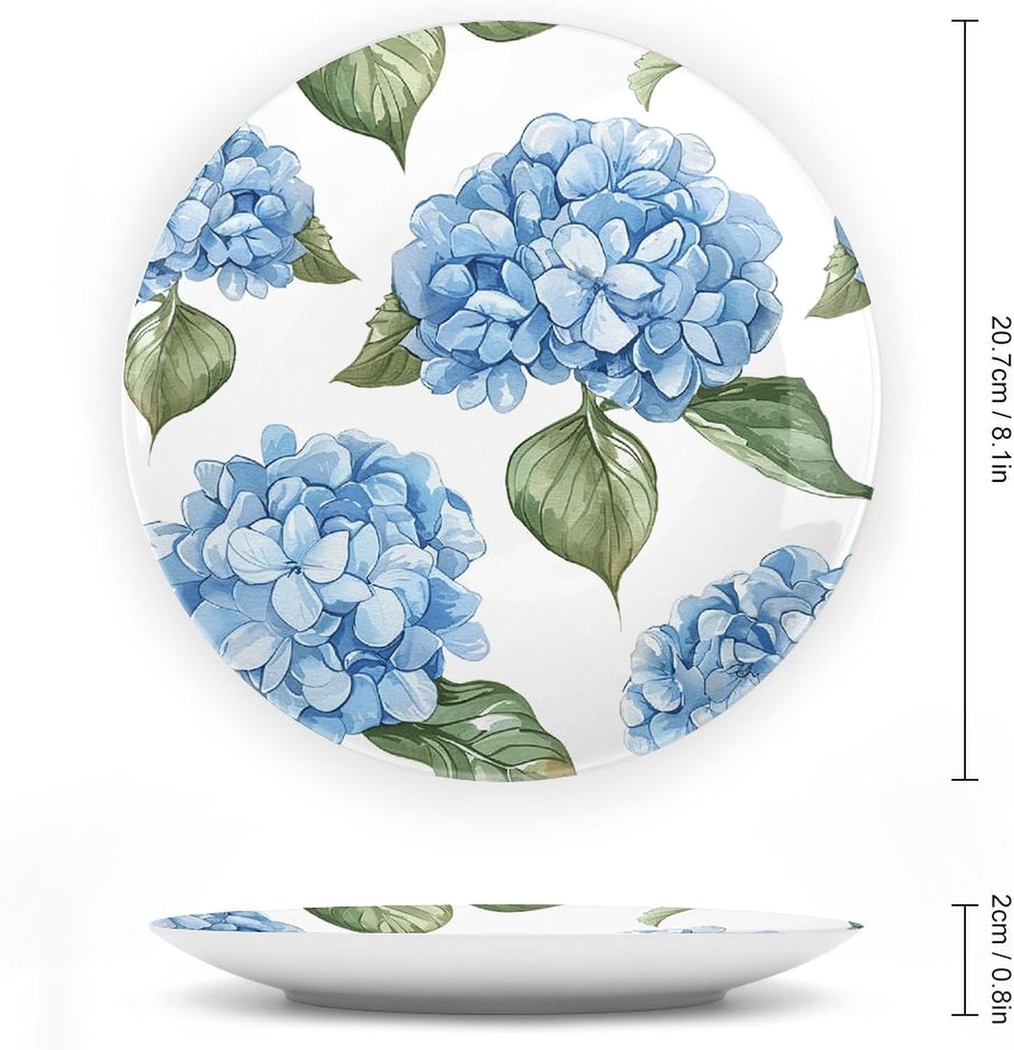 Blue Hydrangea Pattern Ceramic Display Plate Decorative Round Hanging Bone China Plate with Display Stand for Kitchen Dining Room Wine Cabinet Home Décor Art Decoration 8inch image 2