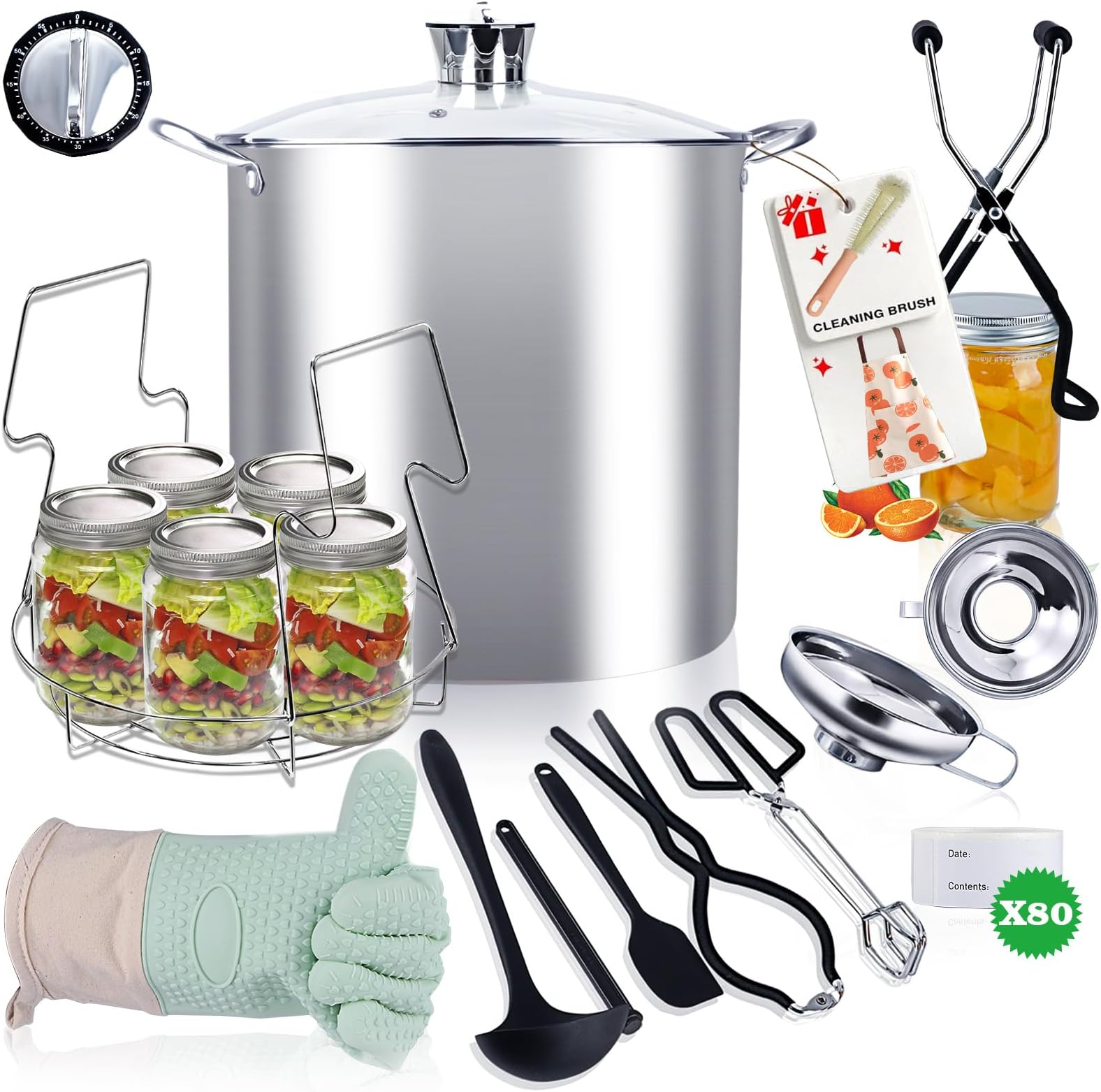 Canning Pot-Canning supplies starter kit, Stainless Steel Canning Tool Kit，10-piece water bath canner with rack for canning.