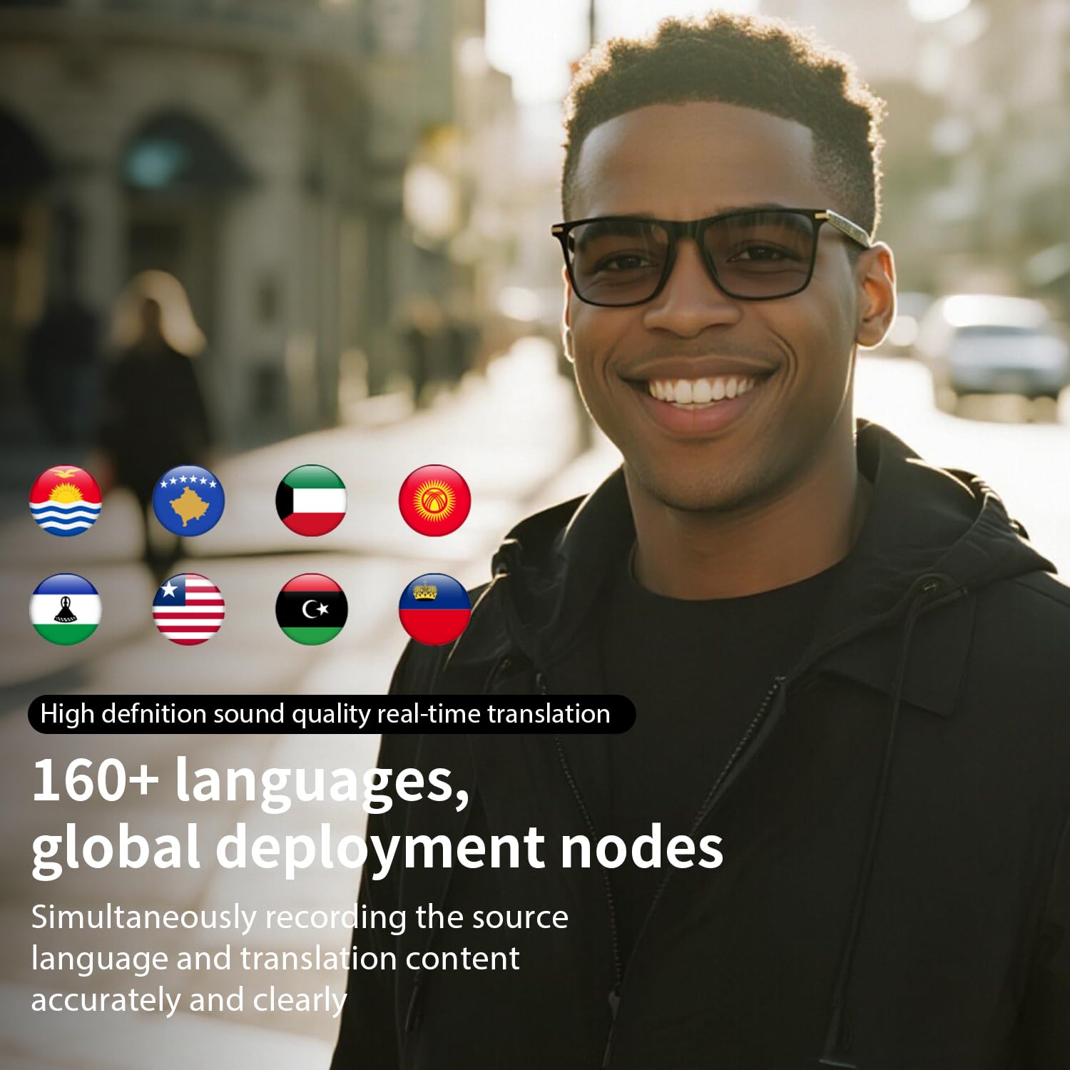 Bluetooth AI Smart Brille mit 160+ Sprachen, Farbwechsel-Linsen, Integriertem Lautsprecher & Klarer Audio - Echtzeit-Sprachübersetzer Brillen